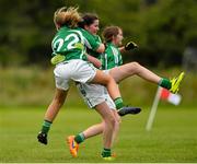 4 July 2015; Rachel O'Dell, 22, and Sive O'Halloran, Limerick, celebrate at the end of the game. All Ireland Ladies Football U14 'C' Championship, Derry v Limerick. Ballymahon, Co. Longford. Picture credit: David Maher / SPORTSFILE