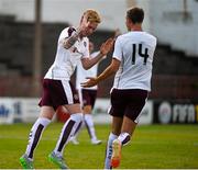 4 July 2015; Jordan McGhee celebrates, with Liam Henderson, after scoring the third goal for Hearts in the 79th minute. Pre-season Friendly, Shelbourne F.C. v Heart of Midlothian F.C., Tolka Park, Dublin. Picture credit: Ray McManus / SPORTSFILE