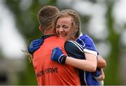 4 July 2015; Niamh Keenaghan, Cavan, celebrates with selector Eamonn Brady after the game . All Ireland Ladies Football U14 'A' Championship, Cavan v Cork. Banagher, Co. Offaly. Photo by Sportsfile