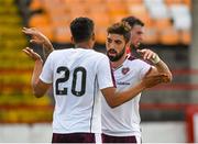 4 July 2015; Juanma Delgado, right, and team mate Osman Sow, celebrate the 4th goal for Hearts in the 90th minute. Shelbourne. Pre-season Friendly, Shelbourne F.C. v Heart of Midlothian F.C., Tolka Park, Dublin. Picture credit: Ray McManus / SPORTSFILE