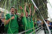 4 July 2015; Kenneth Hoey, Eastern Region IRL, lifts the trophy following his team's victory.UEFA Regions Cup Final, Eastern Region IRL v Zagreb. Tallaght Stadium, Tallaght, Co. Dublin, Ireland. Picture credit: Seb Daly / SPORTSFILE