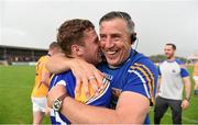 4 July 2015; Longford manager Jack Sheedy celebrates his side's victory with Rory Connor. GAA Football All-Ireland Senior Championship, Round 2A, Clare v Longford. Cusack Park, Ennis, Co. Clare. Picture credit: Stephen McCarthy / SPORTSFILE