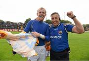 4 July 2015; Longford manager Jack Sheedy celebrates his side's victory with Paddy Collum. GAA Football All-Ireland Senior Championship, Round 2A, Clare v Longford. Cusack Park, Ennis, Co. Clare. Picture credit: Stephen McCarthy / SPORTSFILE