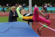 4 July 2015; Lucy Schwer, Blackrock A.C., Co. Dublin, competing in the Girls U12 High Jump during the GloHealth Juvenile Track and Field Championships. Harriers Stadium, Tullamore, Co. Offaly. Picture credit: Sam Barnes / SPORTSFILE