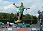 4 July 2015; Adam Dooley, Templemore A.C., Co. Tipperary competing in the Boys U16 Long Jump during the GloHealth Juvenile Track and Field Championships. Harriers Stadium, Tullamore, Co. Offaly. Picture credit: Sam Barnes / SPORTSFILE