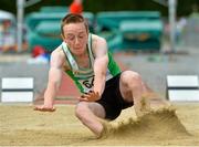 4 July 2015; Daniel Callanan Ford, Craughwell A.C., Co. Galway competing in the Boys U16 Long Jump during the GloHealth Juvenile Track and Field Championships. Harriers Stadium, Tullamore, Co. Offaly. Picture credit: Sam Barnes / SPORTSFILE