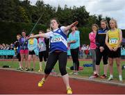 4 July 2015; Ciara Murphy, Claremorris A.C., Co. Mayo, competing in the Girls U14 Javelin during the GloHealth Juvenile Track and Field Championships. Harriers Stadium, Tullamore, Co. Offaly. Picture credit: Sam Barnes / SPORTSFILE