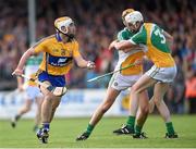 4 July 2015; Conor McGrath, Clare, on his way to scoring his side's first goal. GAA Hurling All-Ireland Senior Championship, Round 1, Clare v Offaly. Cusack Park, Ennis, Co. Clare. Picture credit: Stephen McCarthy / SPORTSFILE
