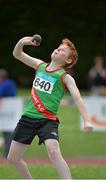 4 July 2015; Harry Sheridan, Westport A.C., Co. Mayo competing in the Boys U12 Shot Putt during the GloHealth Juvenile Track and Field Championships. Harriers Stadium, Tullamore, Co. Offaly. Picture credit: Sam Barnes / SPORTSFILE