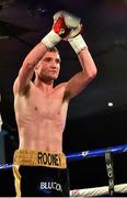 4 July 2015; Michael Rooney, Bermingham, England, celebrates after defeating Richard Walter, Czech Republic. New Beginning Fight Night. National Stadium, Dublin. Picture credit: Cody Glenn / SPORTSFILE