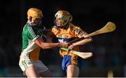 4 July 2015; Aaron Cunningham, Clare, in action against Pat Camon, Offaly. GAA Hurling All-Ireland Senior Championship, Round 1, Clare v Offaly. Cusack Park, Ennis, Co. Clare. Picture credit: Stephen McCarthy / SPORTSFILE