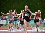 4 July 2015; Brian Flanagan, Clonliffe Harriers A.C. Co. Dublin, leads the pack during the Boys U19 3000m Steeplechase at the GloHealth Juvenile Track and Field Championships. Harriers Stadium, Tullamore, Co. Offaly. Picture credit: Sam Barnes / SPORTSFILE