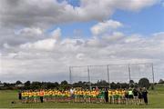 4 July 2015; The Donegal team stand for the national anthem. All Ireland Ladies Football U14 'B' Championship, Donegal v Tipperary. Ballymahon, Co. Longford. Picture credit: David Maher / SPORTSFILE