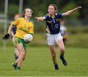 4 July 2015; Sarah Harkin, Donegal, in action against Caoimhe Ryan, Tipperary. All Ireland Ladies Football U14 'B' Championship, Donegal v Tipperary. Ballymahon, Co. Longford. Picture credit: David Maher / SPORTSFILE