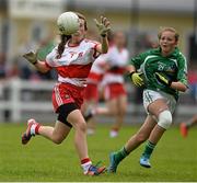 4 July 2015; Nicole Nugent, Derry, in action against Sinead McElligott, Limerick. All Ireland Ladies Football U14 'C' Championship, Derry v Limerick. Ballymahon, Co. Longford. Picture credit: David Maher / SPORTSFILE