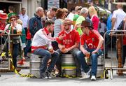 5 July 2015; Cork supporters, from left, Mícheál Masters, Seamus McHugh and Shane Dorgan in Kilarney Town Centre ahead of the game. Munster GAA Football Senior Championship Final, Kerry v Cork. Killarney, Co. Kerry. Picture credit: Stephen McCarthy / SPORTSFILE