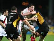 19 September 2008; Ryan Caldwell, Ulster, in action against Adam Black and Adam Jones, Newport Gwent Dragons. Magners League, Ulster v Newport Gwent Dragons, Ravenhill Park, Belfast, Co. Antrim. Picture credit: Oliver McVeigh / SPORTSFILE
