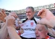 21 September 2008; Tyrone manager Mickey Harte celebrates at the end of the game. GAA Football All-Ireland Senior Championship Final, Kerry v Tyrone, Croke Park, Dublin. Picture credit: David Maher / SPORTSFILE