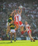 21 September 2008; Sean Cavanagh, Tyrone, out jumps his team-mate Ryan Mellon and Kerry players Darragh O Se and Aidan O'Mahony to win possession. GAA Football All-Ireland Senior Championship Final, Kerry v Tyrone, Croke Park, Dublin. Picture credit: Ray McManus / SPORTSFILE
