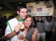 19 September 2008; Michael McKillop, from Glengormley, Co. Antrim, who won a gold medal in the Men's 800m - T37, with his girlfriend Ann-Marie Brown at Dublin Airport as the Irish Paralympic Team arrived home from Beijing. Dublin Airport, Dublin. Picture credit: Stephen McCarthy / SPORTSFILE