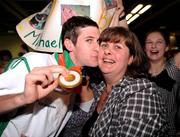 19 September 2008; Michael McKillop, from Glengormley, Co. Antrim, who won a gold medal in the Men's 800m - T37, with his mother Catherine at Dublin Airport as the Irish Paralympic Team arrived home from Beijing. Dublin Airport, Dublin. Picture credit: Stephen McCarthy / SPORTSFILE