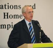 19 September 2008; John Treacy, CEO, Irish Sports Council, speaking at a reception for Irish athletes at Dublin Airport as the Irish Paralympic Team arrived home from Beijing. Dublin Airport, Dublin. Picture credit: Stephen McCarthy / SPORTSFILE