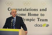 19 September 2008; John Treacy, CEO, Irish Sports Council, speaking at a reception for Irish athletes at Dublin Airport as the Irish Paralympic Team arrived home from Beijing. Dublin Airport, Dublin. Picture credit: Stephen McCarthy / SPORTSFILE