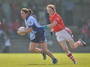 20 September 2008; Aoife Greene, Dublin, in action against Verona Ni Dhrisceoill, Cork. The Aisling McGing Ladies Memorial Championship Final, Dublin v Cork, Toomevara, Co. Tipperary. Picture credit: Ray Lohan / SPORTSFILE  *** Local Caption ***