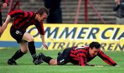 18 August 2000; Mark Dempsey of Bohemians, right, celebrates after scoring his side's second goal during the Eircom League Premier Division match between Bohemians and Galway United at Dalymount Park in Dublin. Photo by David Maher/Sportsfile