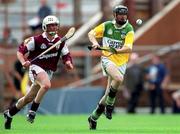 13 August 2000; Kevin Kelly of Offaly in action against Kevin Brady of Galway during the All-Ireland Minor Hurling Championship Semi-Final match between Galway and Offaly at Croke Park in Dublin. Photo by Ray McManus/Sportsfile