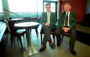 21 August 2000; Members of the Ireland Olympic athletics team management Patsy McGonigle, left, and Sean Naughton at Dublin Airport prior to their departure for the Summer Olympic Games in Sydney. Photo by Brendan Moran/Sportsfile