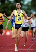 20 August 2000; James Nolan of UCD AC, Dublin, celebrates winning the Men's 800m during the AAI National Track and Field Championships of Ireland at Morton Stadium in Dublin. Photo by Brendan Moran/Sportsfile