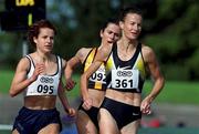 20 August 2000; Sonia O'Sullivan of Ballymore Cobh AC, Cork, leads Elaine Fitzgerald and Geraldine Nolan on her way to winning the Women's 1500m Final during the AAI National Track and Field Championships of Ireland at Morton Stadium in Dublin. Photo by Pat Murphy/Sportsfile
