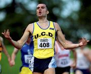 20 August 2000; James Nolan of UCD AC, Dublin, celebrates winning the Men's 800m during the AAI National Track and Field Championships of Ireland at Morton Stadium in Dublin. Photo by Brendan Moran/Sportsfile