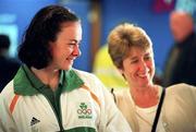 21 August 2000; Member of the Ireland Olympic team, 200m sprinter Ciara Sheehy, with her mother Mary, at Dublin Airport prior to their departure for the Summer Olympic Games in Sydney. Photo by Brendan Moran/Sportsfile