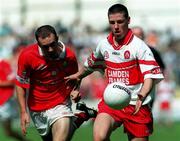20 August 2000; Barry McGuigan of Derry in action against Cork during the All-Ireland Minor Football Championship Semi-Final match between Cork and Derry at Croke Park in Dublin. Photo by John Mahon/Sportsfile