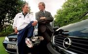21 August 2000; In attendance at the announcement that OPEL are the new Official Car Sponsor of the FAI at a photocall in Merrion Square in Dublin, are from left, FAI Technical Director Brian Kerr and Opel Ireland Marketing Communications Manager Aidan Doyle. Photo by David Maher/Sportsfile