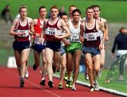 20 August 2000; Martin Fagan, right, 166, leads Pat Muldoon, 167 and Damien Bateman, 168, in the Junior Men's 3000m during the AAI National Track and Field Championships of Ireland at Morton Stadium in Dublin. Photo by Brendan Moran/Sportsfile