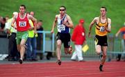 20 August 2000; Gordon Kennedy of Tullamre Harriers AC, Offaly, centre, leads Mark Howard, left, and Jer O'Donoghue in the Men's 100m heats during the AAI National Track and Field Championships of Ireland at Morton Stadium in Dublin. Photo by Brendan Moran/Sportsfile
