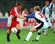 5 August 2000; Shane Harte of St Patrick's Athletic in action against Damien Duff of Blackburn Rovers during the pre-season friendly match between St Patrick's Athletic and Blackburn Rovers at Richmond Park in Dublin. Photo by David Maher/Sportsfile