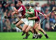 5 October 1997; Mike Galligan of Limerick in action against Michael Donoghue of Galway during the Church & General National Hurling League Division 1 Final match between Limerick and Galway at Cusack Park in Ennis, Clare. Photo by Ray McManus/Sportsfile