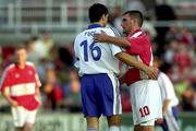 24 August 2000; Pat Morley of Cork City congratulates Daniel Puce of Lausanne after the UEFA Cup Qualifying Round Second Leg match between Cork City and Lausanne at Turner's Cross in Cork. Photo by Matt Browne/Sportsfile