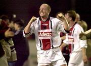 24 August 2000; Dave Hill of Bohemians celebrates at the final whistle during the UEFA Cup Qualifying Round Second Leg match between Bohemians and Aberdeen at Tolka Park in Dublin. Photo by Brendan Moran/Sportsfile