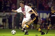 24 August 2000; Trevor Molloy of Bohemians in action against Cato Guntveit of Aberdeen during the UEFA Cup Qualifying Round Second Leg match between Bohemians and Aberdeen at Tolka Park in Dublin. Photo by David Maher/Sportsfile