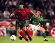 15 November 1995; Domingos of Portugal in action against Gary Kelly of Republic of Ireland during the UEFA EURO1996 Qualifier Group 6 match between Portugal and Republic of Ireland at Estádio do SL Benfica in Lisbon, Portugal. Photo by David Maher/Sportsfile