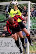 27 August 2000; Barry Ryan of UCD, in action against Glen Crowe of Bohemians during the Eircom League Premier Division match between UCD and Bohemians at Belfield Park in Dublin. Photo by David Maher/Sportsfile