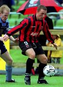 27 August 2000; Gary O'Neill of Bohemians in action against Michael O'Donnell of UCD during the Eircom League Premier Division match between UCD and Bohemians at Belfield Park in Dublin. Photo by David Maher/Sportsfile