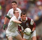 27 August 2000; Tomás Meehan of Galway in action against Tadhg Fennin of Kildare during the Bank of Ireland All-Ireland Senior Football Championship Semi-Final match between Galway and Kildare at Croke Park in Dublin. Photo by Ray McManus/Sportsfile