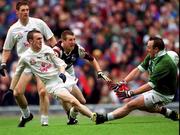 27 August 2000; Galway goalkeeper Martin McNamara saves a shot from Tadhg Fennin of Kildare during the Bank of Ireland All-Ireland Senior Football Championship Semi-Final match between Galway and Kildare at Croke Park in Dublin. Photo by Ray McManus/Sportsfile