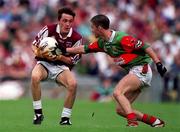 27 August 2000; Nigel Adamson of Westmeath in action against Conor Moran of Mayo during the All-Ireland Minor Football Championship Semi-Final match between Mayo and Westmeath at Croke Park in Dublin. Photo by Aoife Rice/Sportsfile